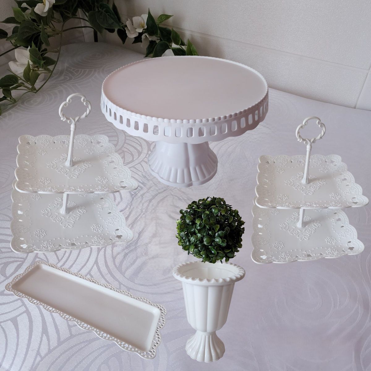 GENERICO - Set 6 Piezas Candy Bar (Porta Torta, Porta Cupcake, Bandeja, Florero)