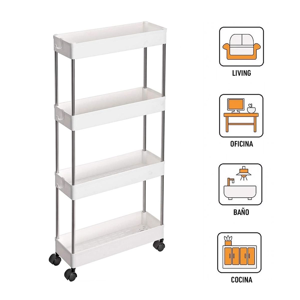 GENERICO - Carrito Organizador Multiuso Ruedas 4 Niveles