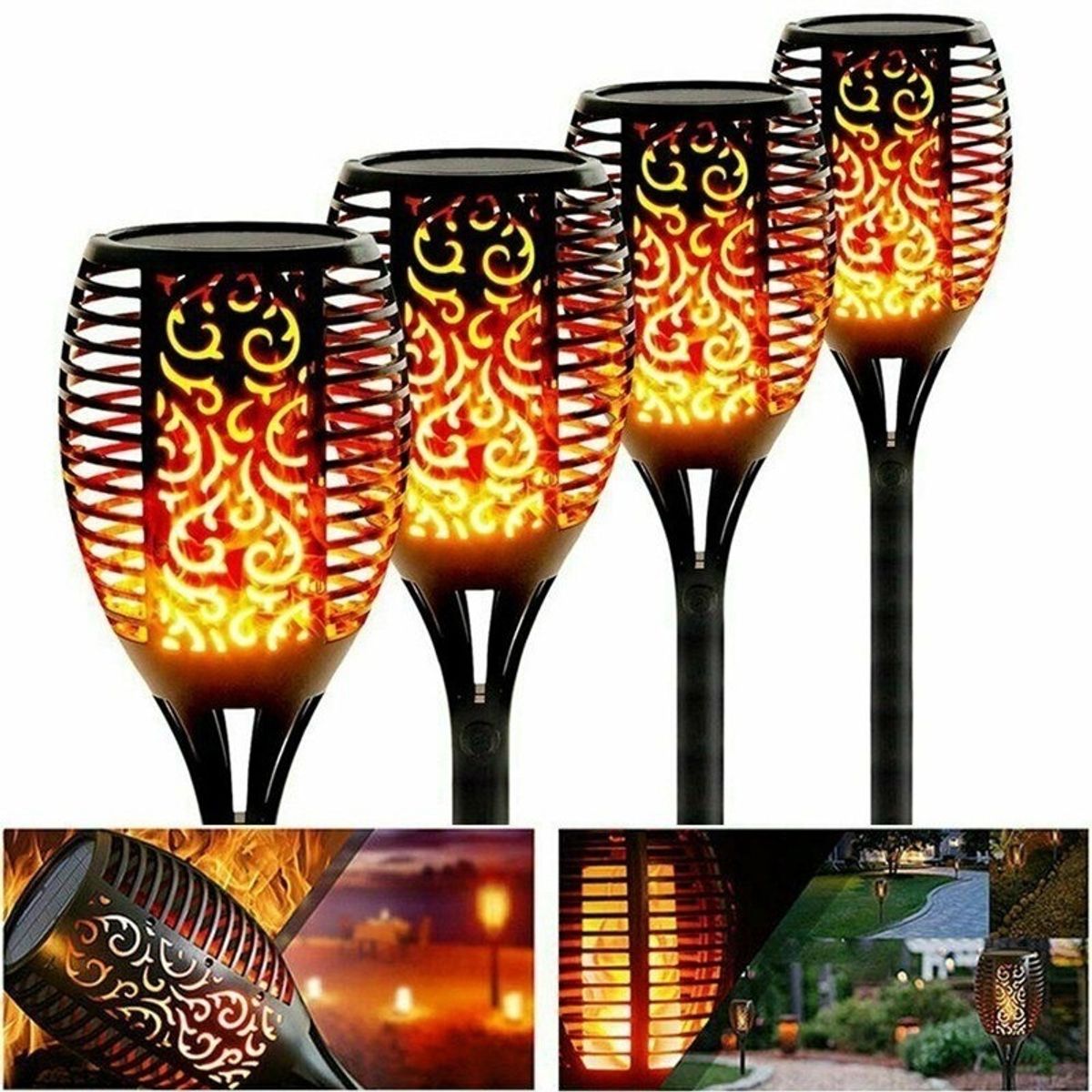 GENERICO - Pack X4 Lampara Luces Solares Antorchas Led Estaca 58cm