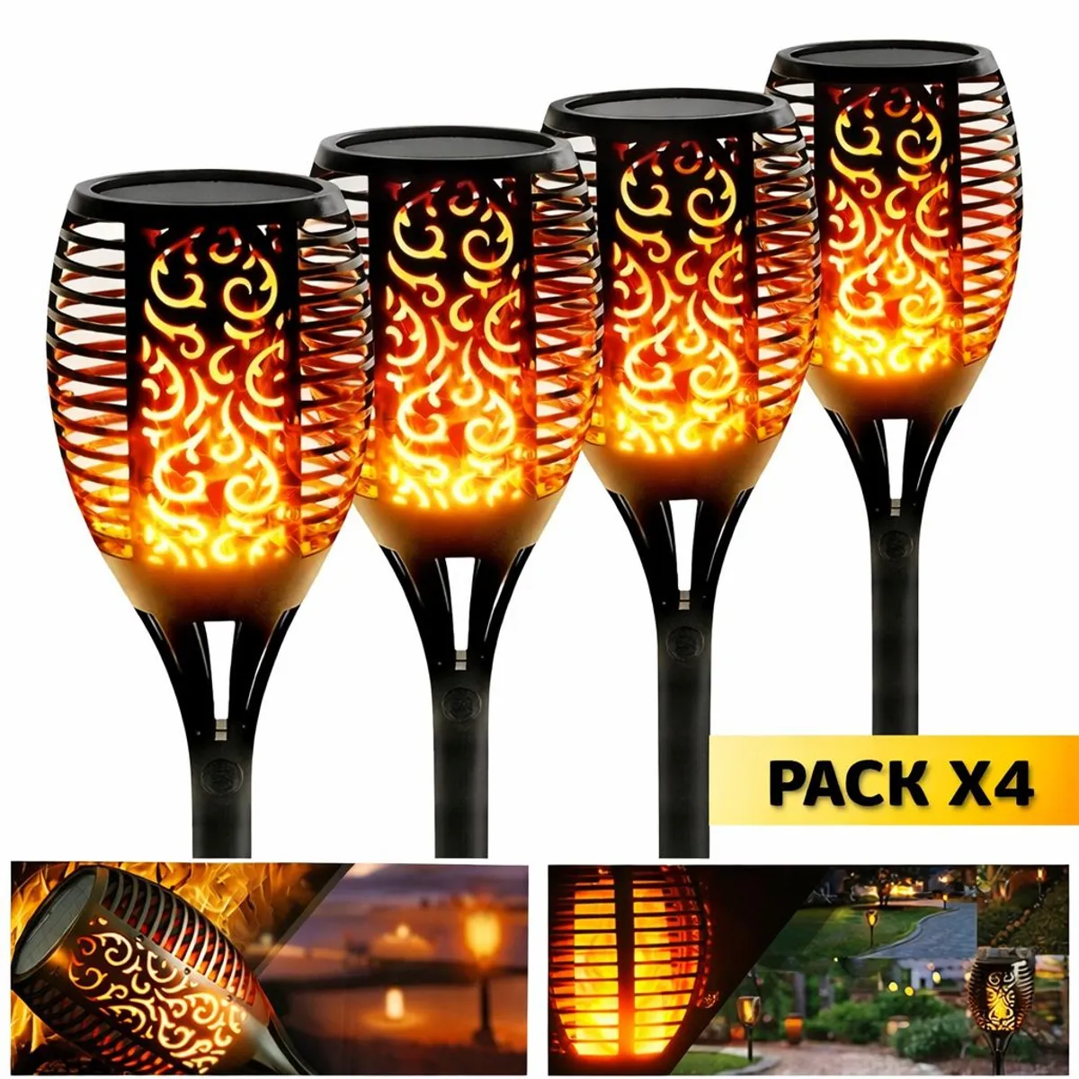 GENERICO - Pack X4 Antorchas Estacas Solares Led Jardin 58cm solar decoracion hogar