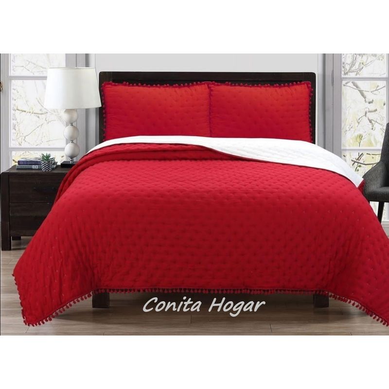 GENERICO - Cubrecama Quilt Plaza y Media Algodón Rojo
