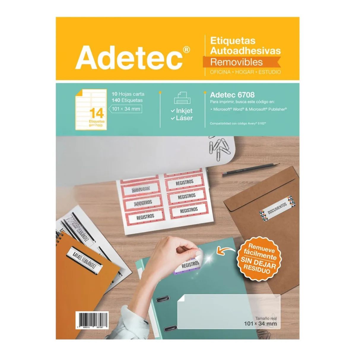 ADETEC - Etiquetas Removibles Con Adhesivo 101x34 mm X 10 Hojas