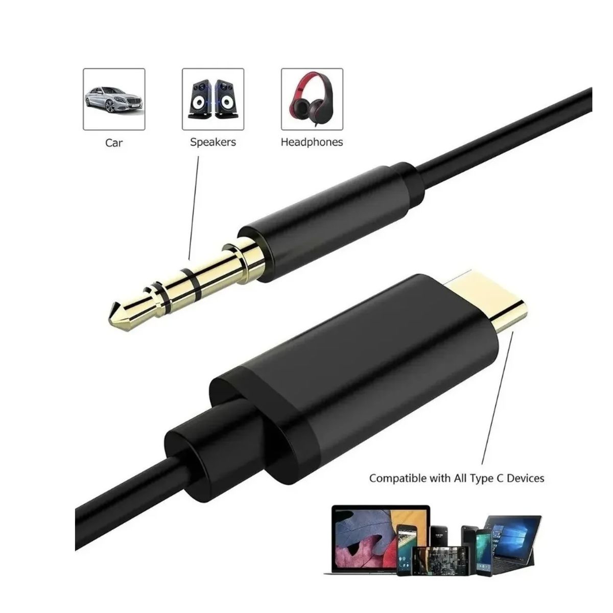 GENERICO - Cable Auxiliar Adaptador Conversor Usb Tipo C A Jack 35mm