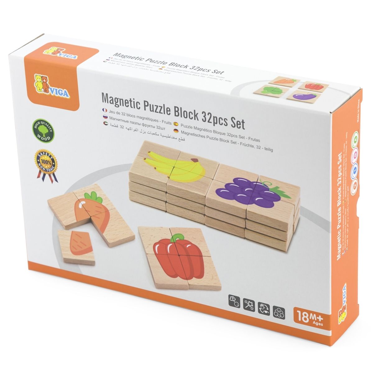 VIGA - Juguete Madera Puzzles Magneticos Block Frutas 32 Pz