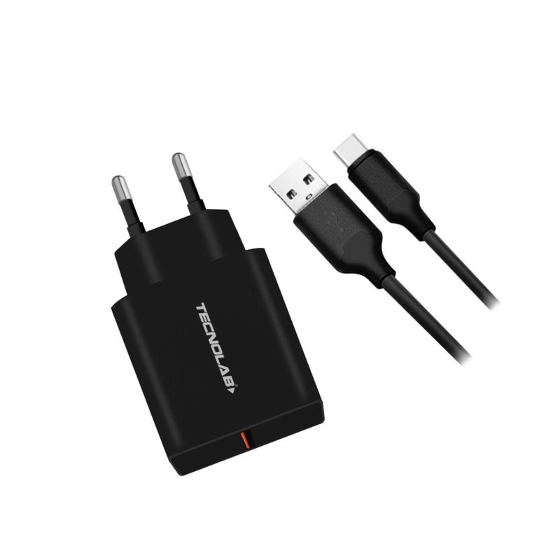 TECNOLAB - Kit Cargador Rapido Con Cable USB a Tipo C Negro Tecnolab
