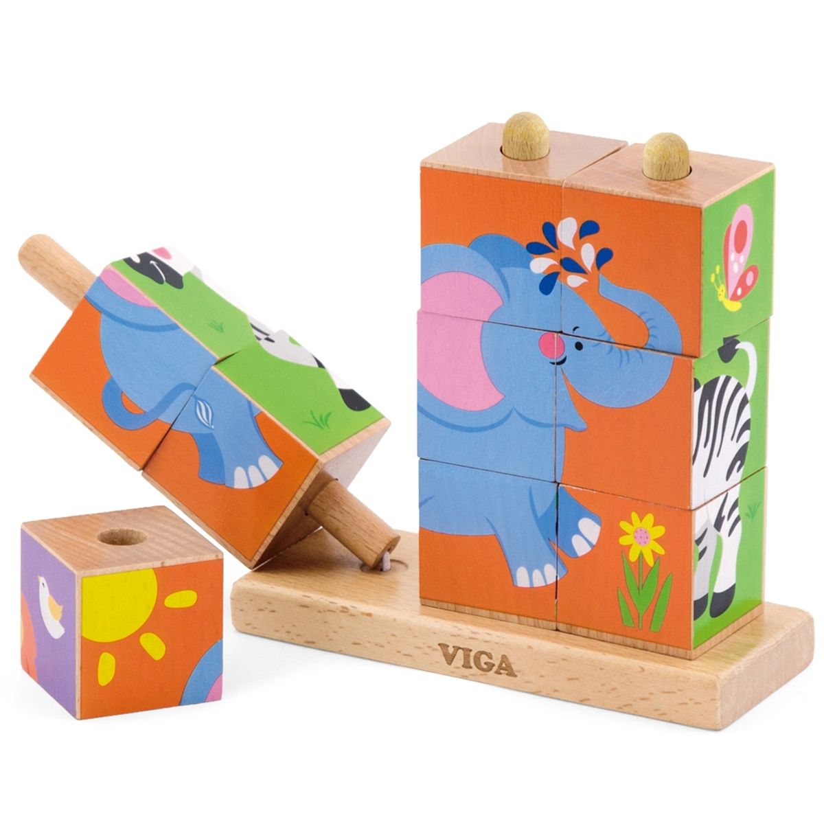 VIGA - Juguete Madera Puzzle Cubos Soporte Animales
