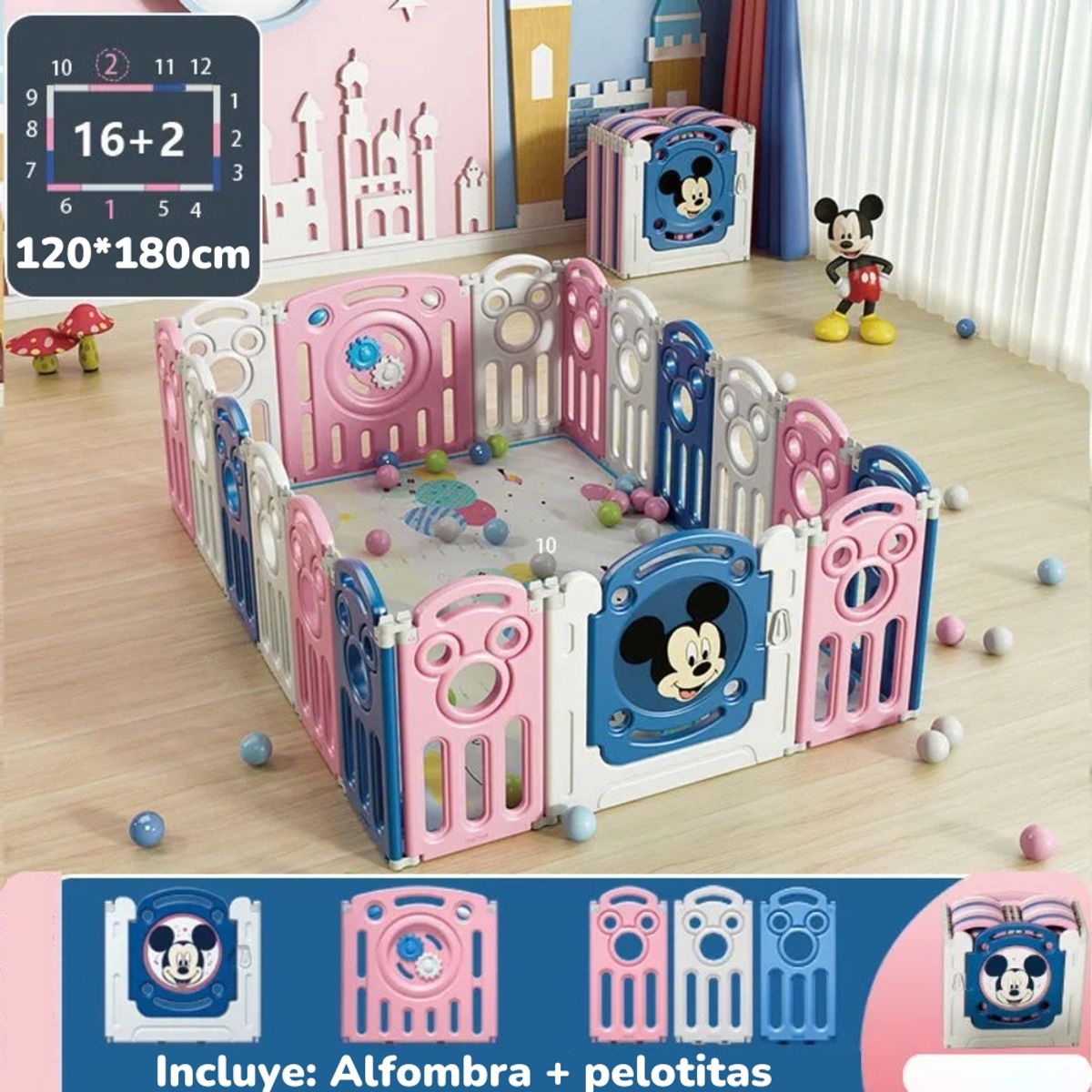 LUBABYCAS - Corral 1.2*1.8m Rosado Con Alfombra Lubabycas