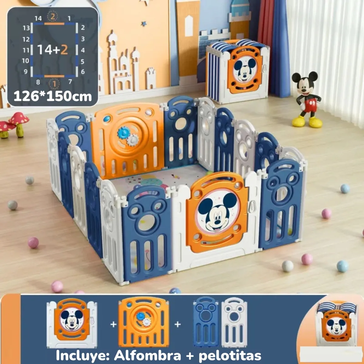 LUBABYCAS - Corral 1.26*1.5m Naranjo Con Alfombra Lubabycas