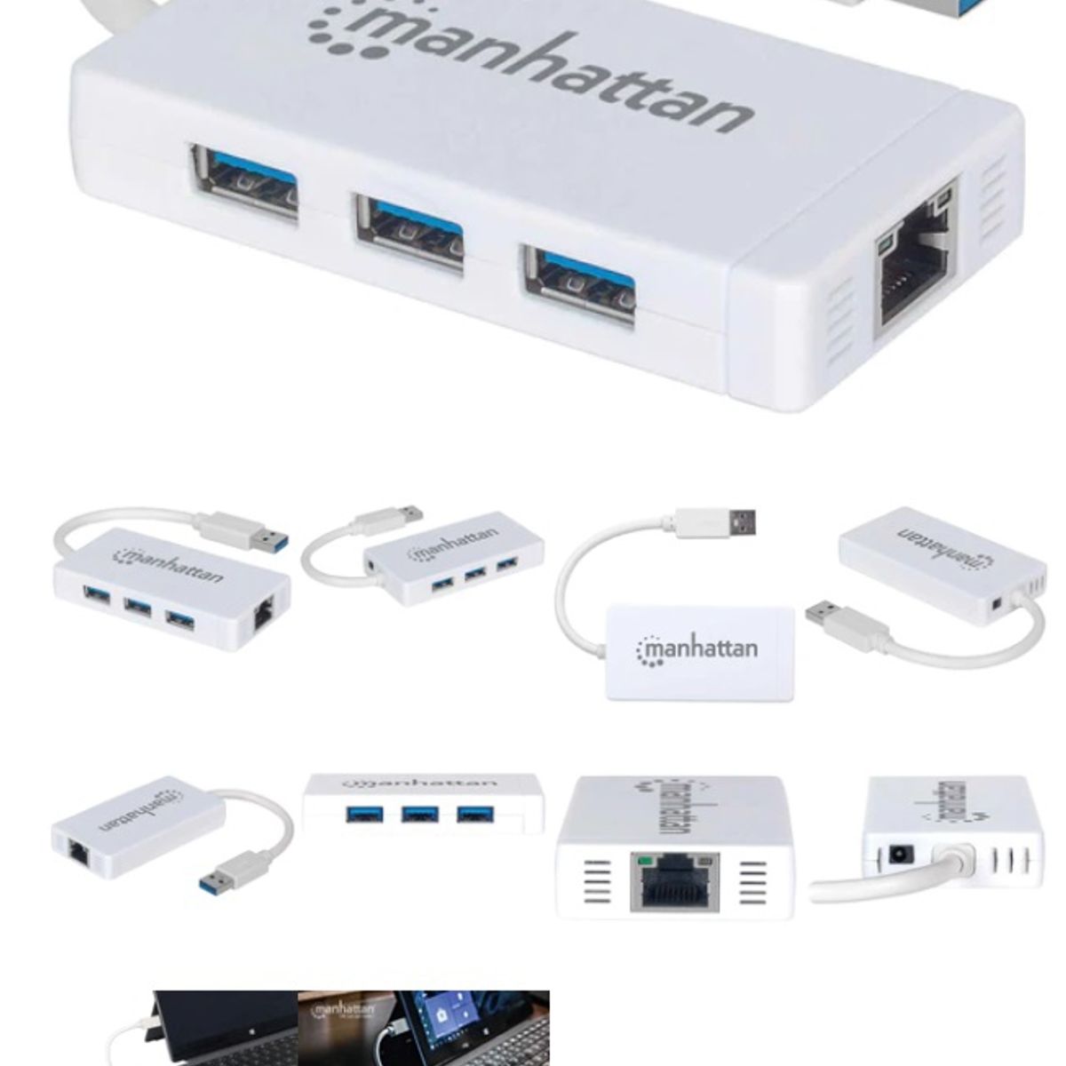 MANHATTAN - Hub de 3 puertos USB 3.0 Adaptador Gigabit Ethernet 507578