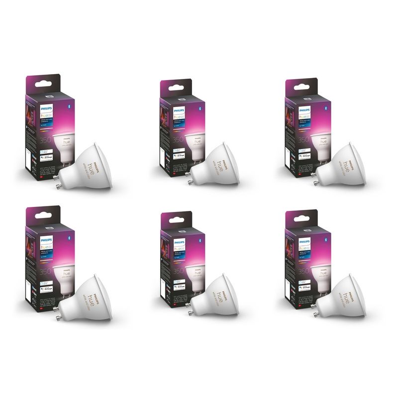 PHILIPS HUE - Pack 6 Ampolletas Philips Hue GU10 White & Color Ambience Zigbee & Bt