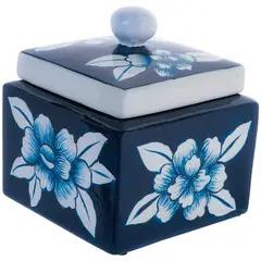 MALLORCA - Figura Decorativa Cofre Flores Azul con Tapa
