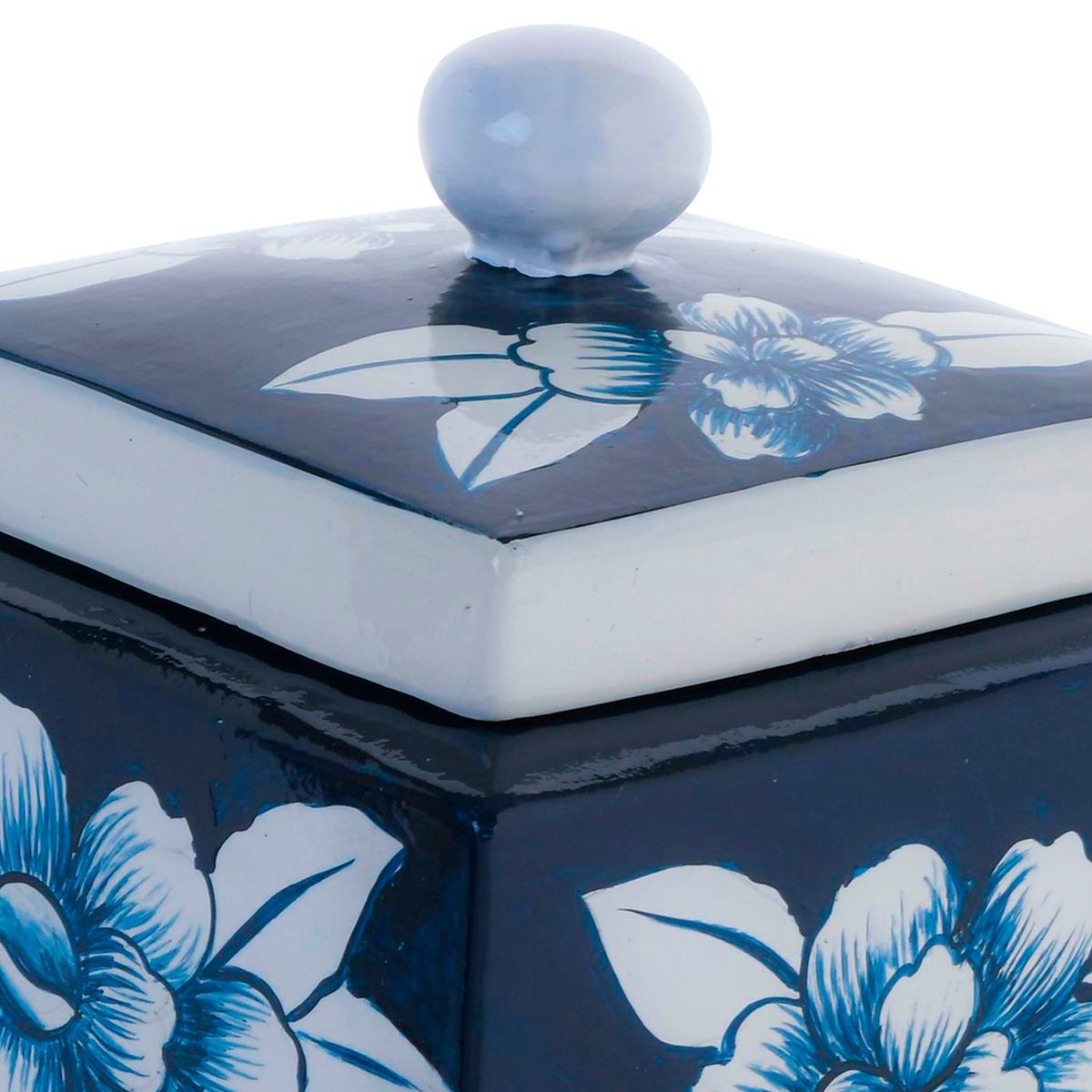 MALLORCA - Figura Decorativa Cofre Flores Azul con Tapa