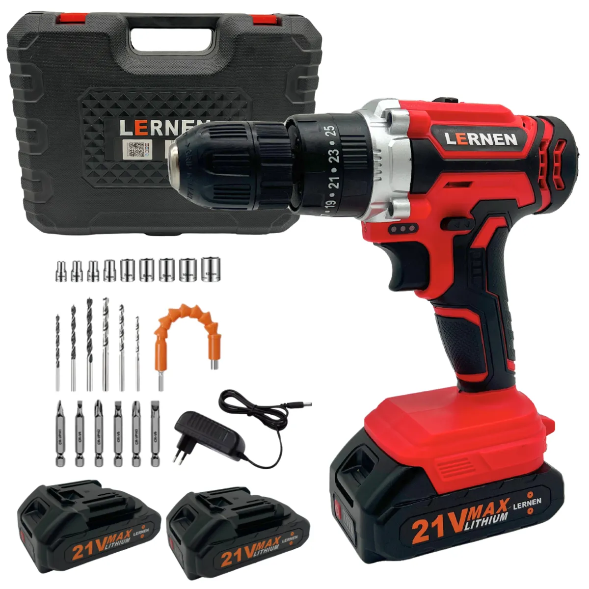 LERNEN - Taladro Percutor Destornillador Inalámbrico 21v + 2 Baterías