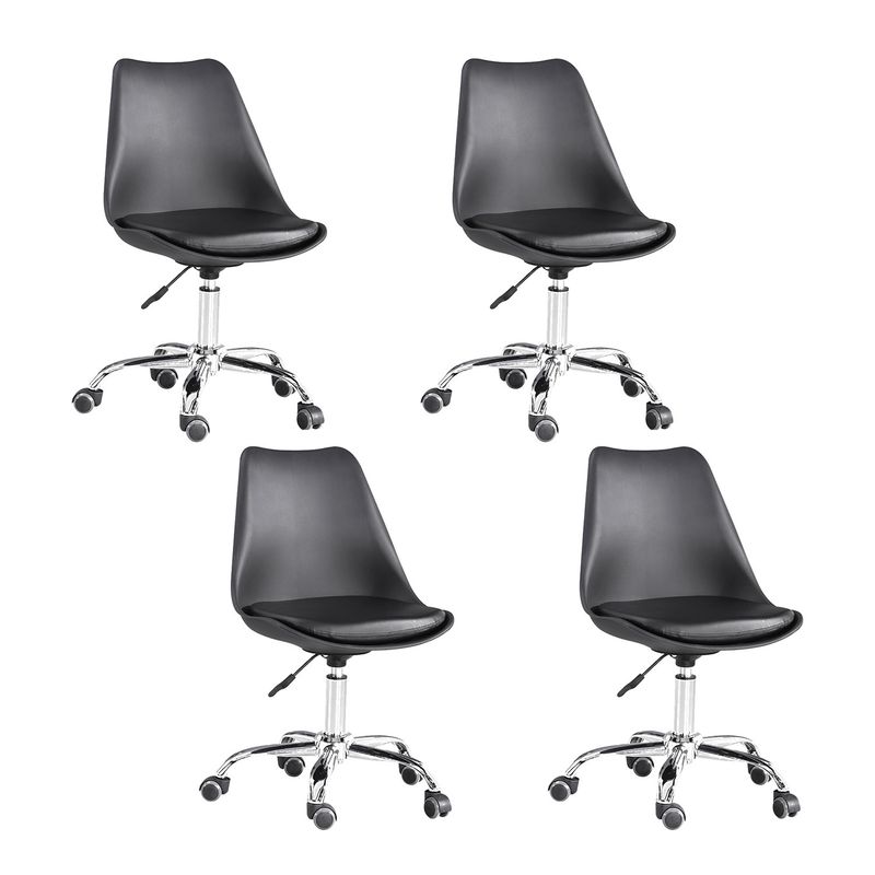 NOVAHUS - Pack 4 Silla de Escritorio Giratoria con Cojín y base de metal Negro