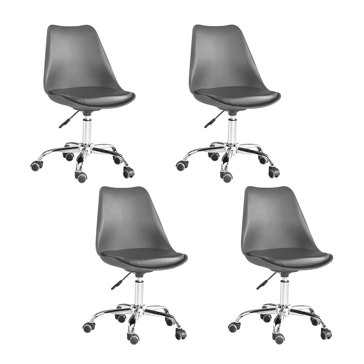 NOVAHUS - Pack 4 Silla de Escritorio Giratoria con Cojín y base de metal Gris