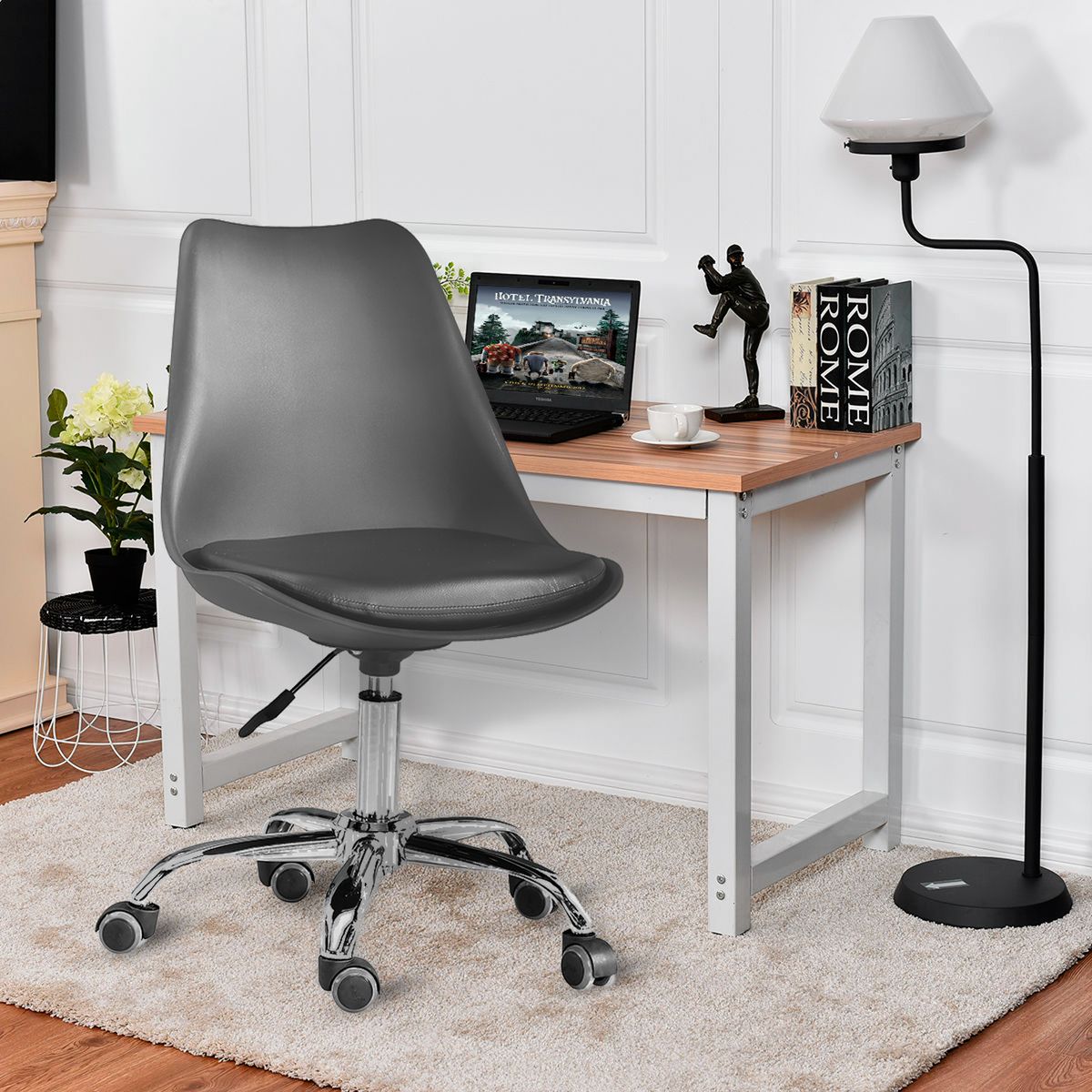 NOVAHUS - Pack 4 Silla de Escritorio Giratoria con Cojín y base de metal Gris