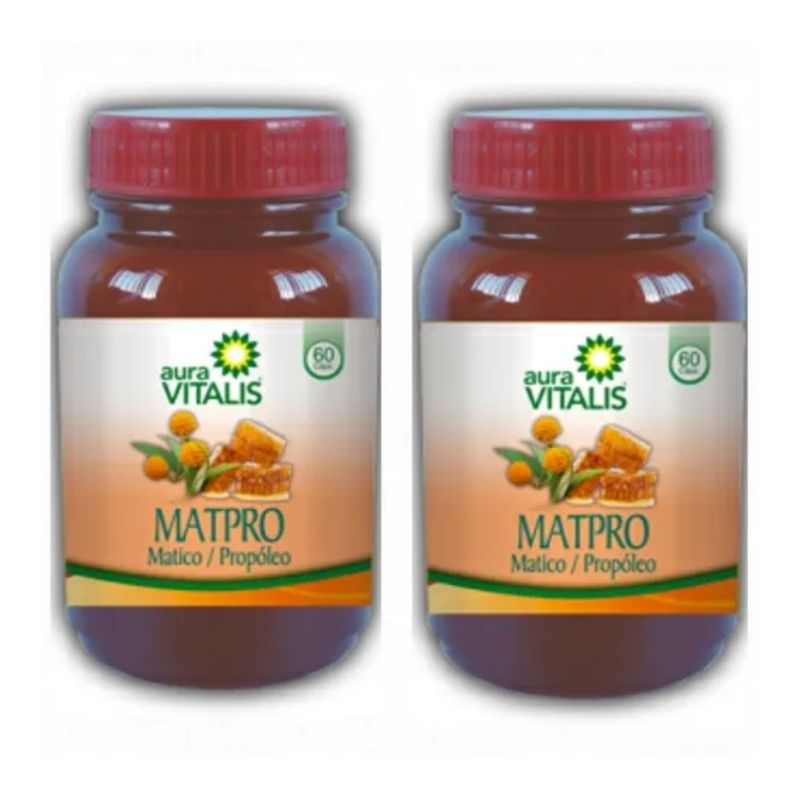 AURA VITALIS - pack 2 frascos Matpro 60 capsulas c/u Matico Propóleo Almidón