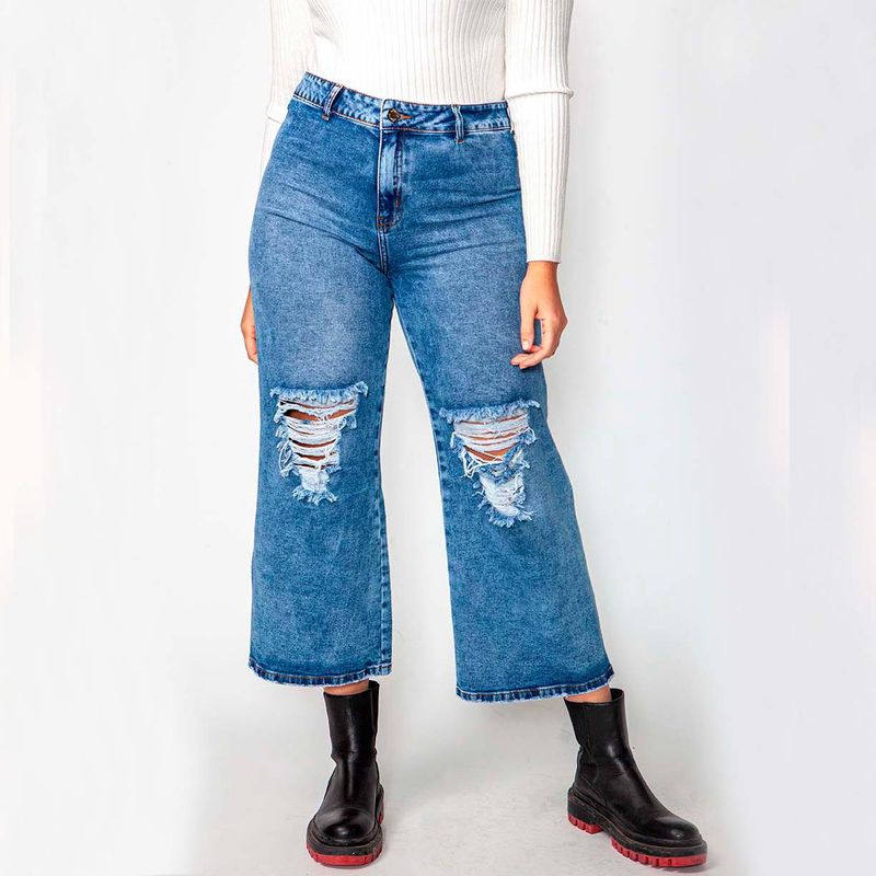 MOMCHIC - Jeans culotte destroyer