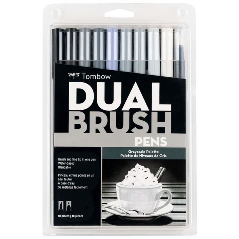 TOMBOW - Set Marcadores Tombow Dual Brush Escala de Grises 10 colores