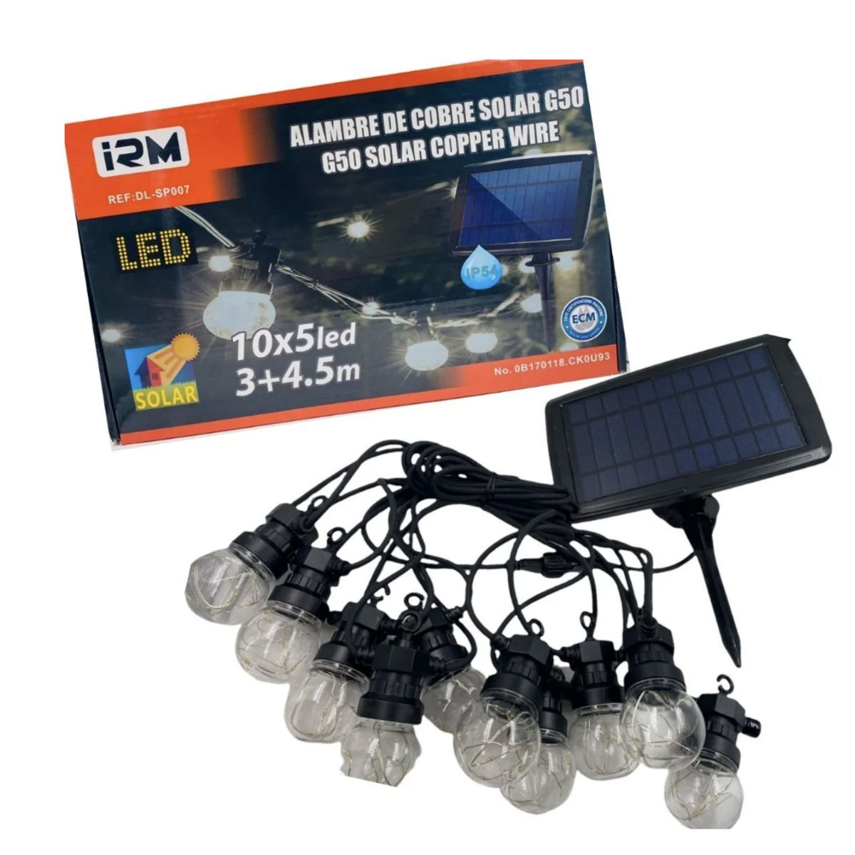 IRM - Guirnaldas Solar 5Mts 10 Ampolletas Vintage y Panel Solar