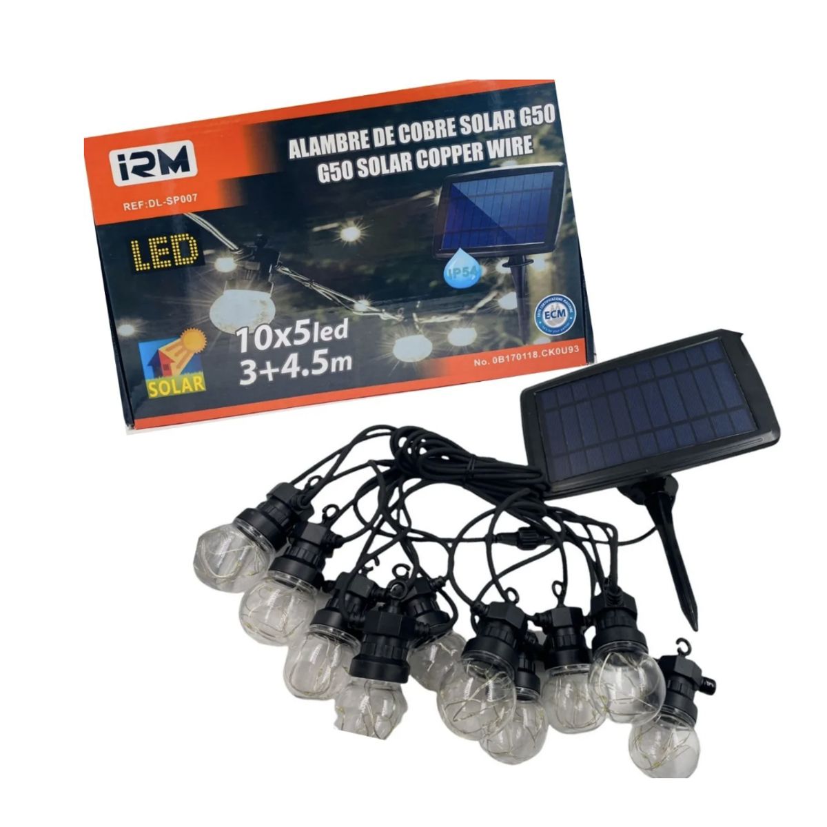 IRM - Guirnaldas Solar 5Mts 10 Ampolletas Vintage y Panel Solar