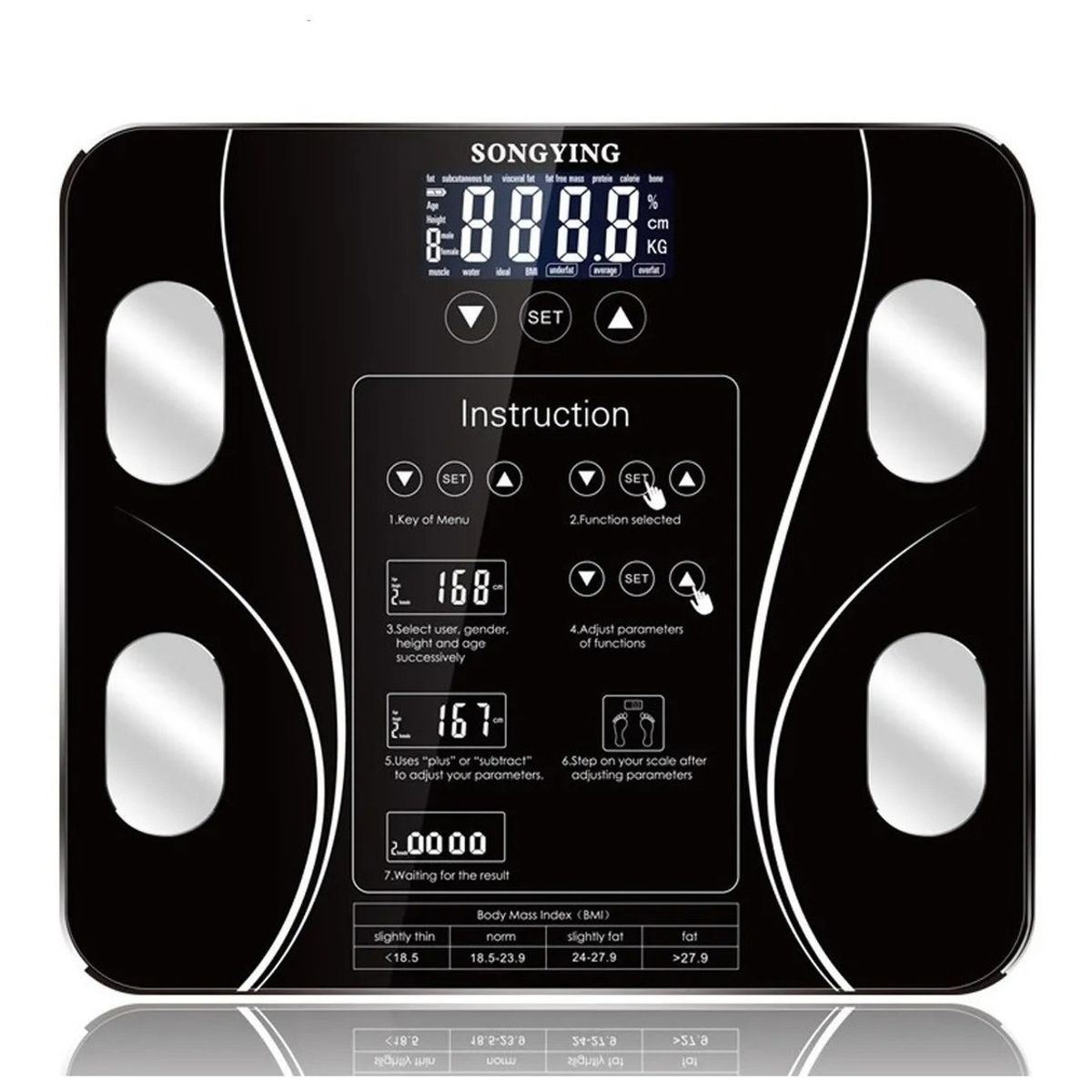 GENERICO - Bascula Digital Inteligente Medidor De Peso Grasa Corporal E Imc Bluetooth Vidrio Templado FIGOIMPORT