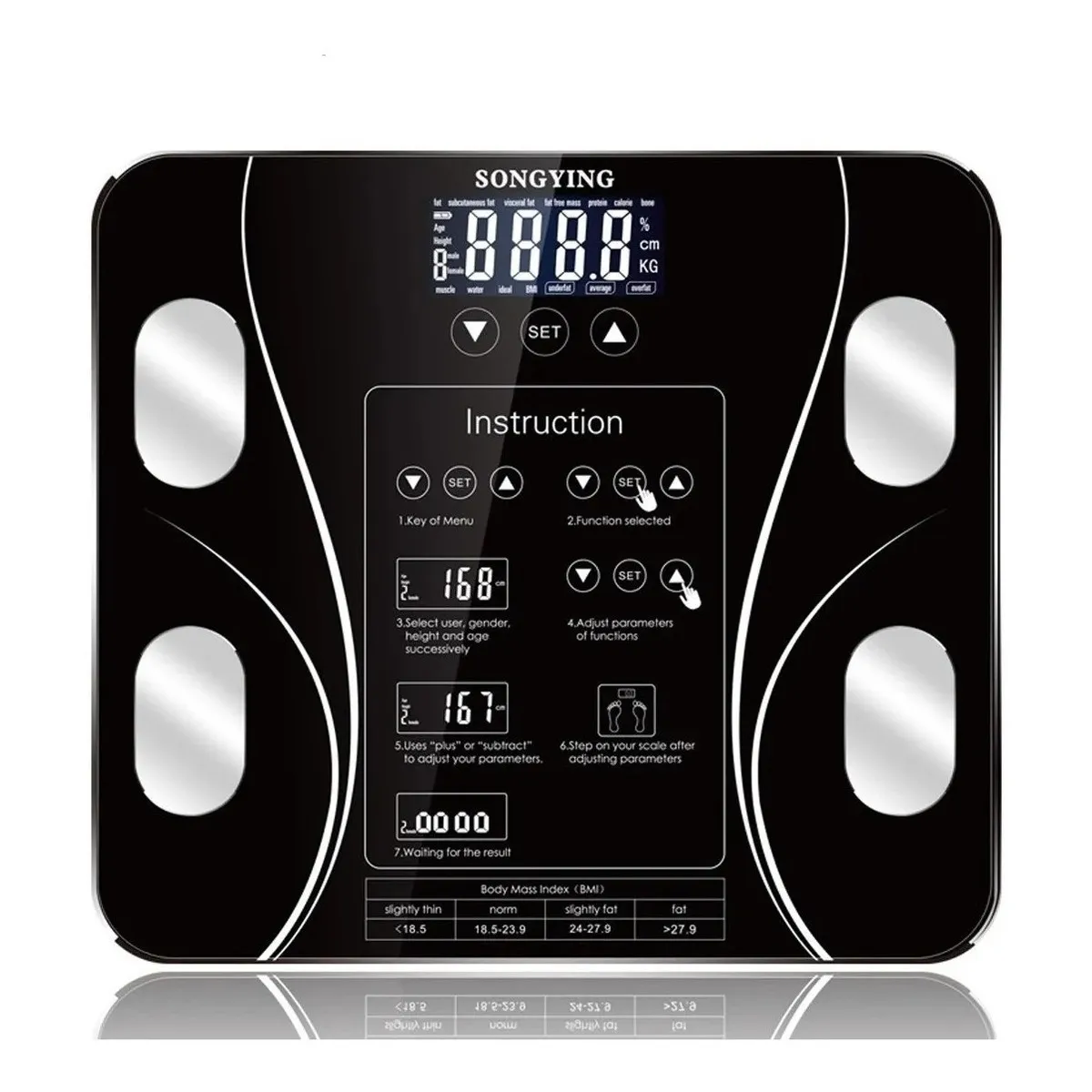 GENERICO - Bascula Digital Inteligente Medidor De Peso Grasa Corporal E Imc Bluetooth Vidrio Templado FIGOIMPORT