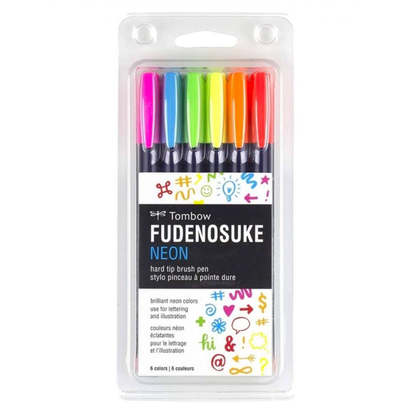 TOMBOW - Set Marcadores Tombow Fudenosuke Set 6 Colores Neon
