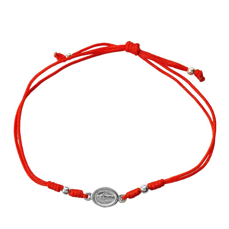 ANDREA COGGIOLA JOYAS - Pulsera Virgen De Los Rayos Plata Fina 925 Cordón Rojo