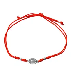 ANDREA COGGIOLA JOYAS - Pulsera Virgen De Los Rayos Plata Fina 925 Cordón Rojo