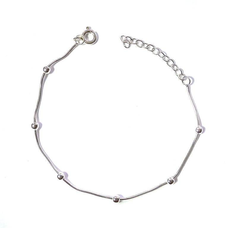 Pulsera Bolitas Cola Topo Plata Fina 925 Plateado TALLA UNICA