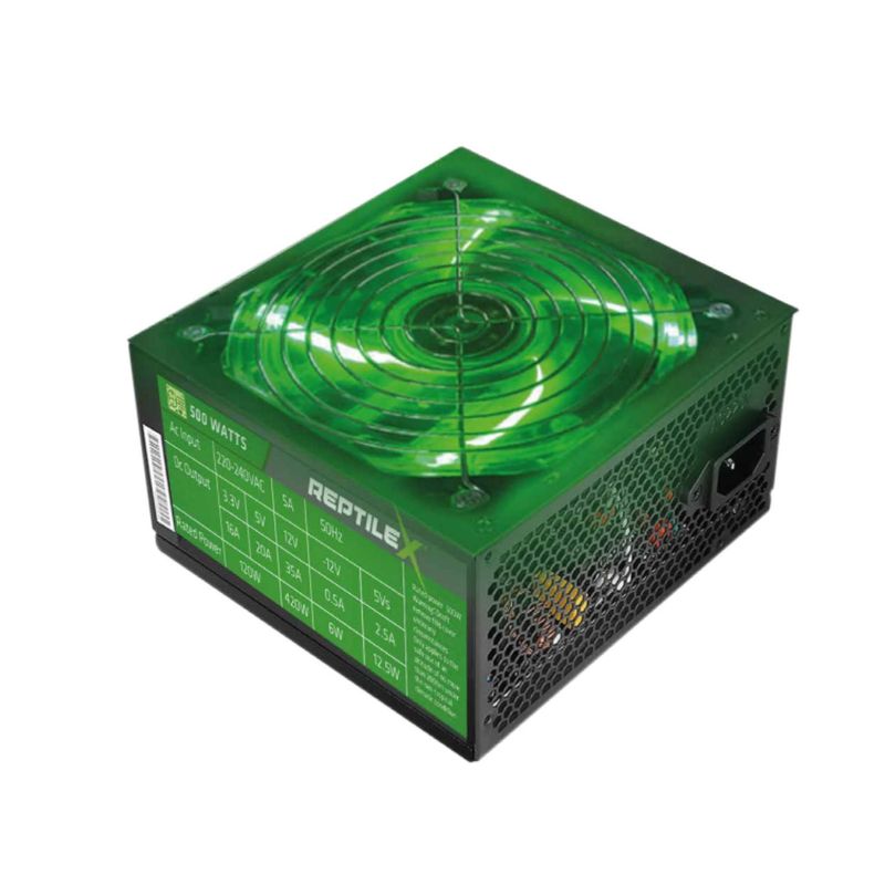 REPTILEX - Fuente de Poder Gamer Luz Verde 220V 500W Reptilex