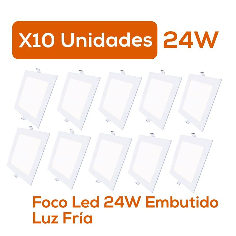 ORION - Pack X10  Foco Led 24W Embutido Cuadrado