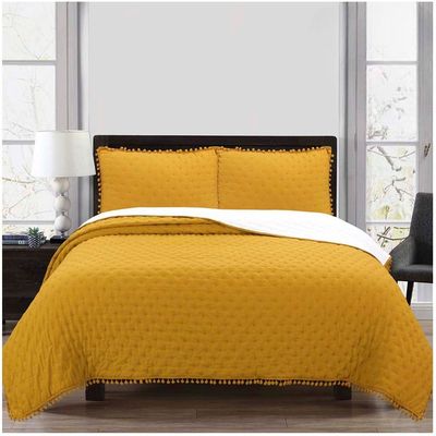 Imagen 2 del producto Cubrecama de Algodon 2 plazas Mostaza pompon.