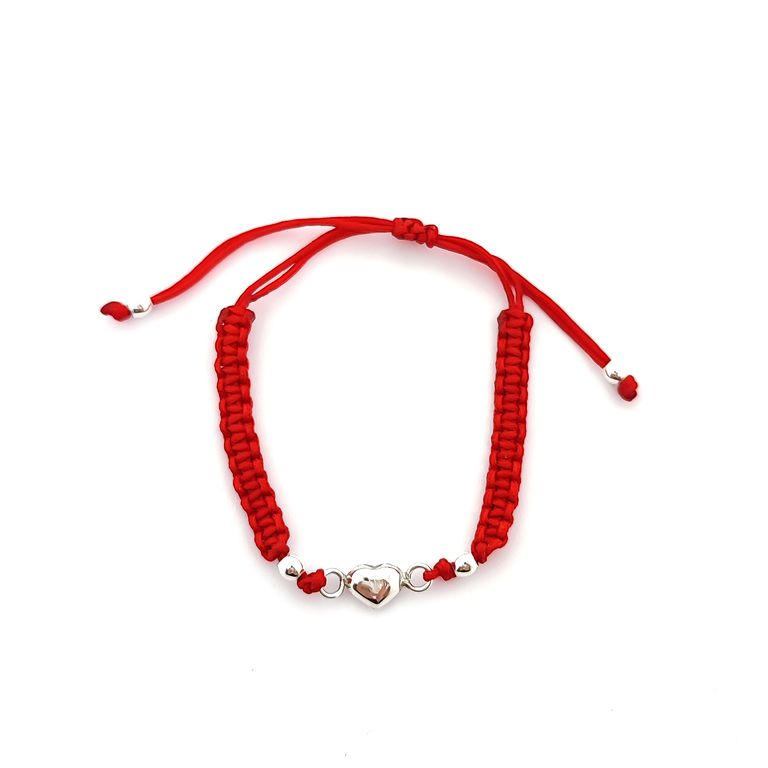 Pulsera Corazon Plata Fina 925 Cordon Rojo. Plateado TALLA UNICA