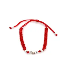 ANDREA COGGIOLA JOYAS - Pulsera Corazón Plata Fina 925 Cordón Rojo.