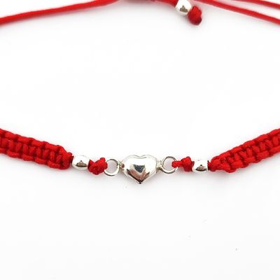 Imagen 2 del producto Pulsera Corazón Plata Fina 925 Cordón Rojo.