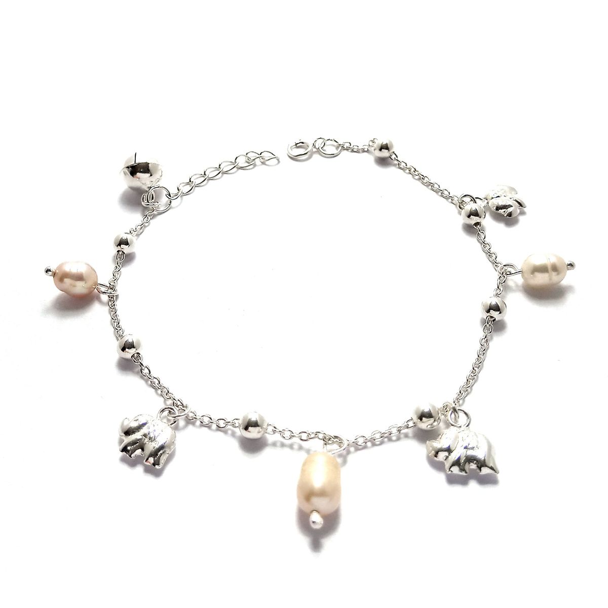 COGGIOLA - Pulsera Elefantes Perlas Colgantes Plata Fina 925