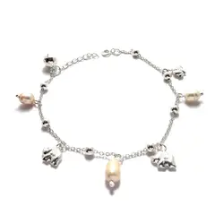 ANDREA COGGIOLA JOYAS - Pulsera Elefantes Perlas Colgantes Plata Fina 925