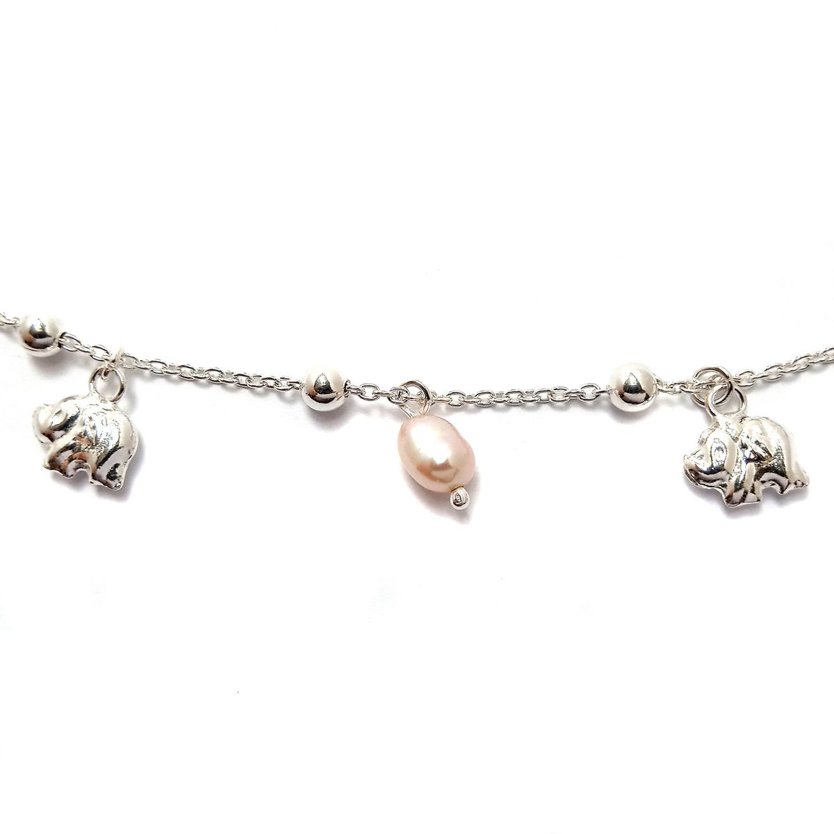 COGGIOLA - Pulsera Elefantes Perlas Colgantes Plata Fina 925