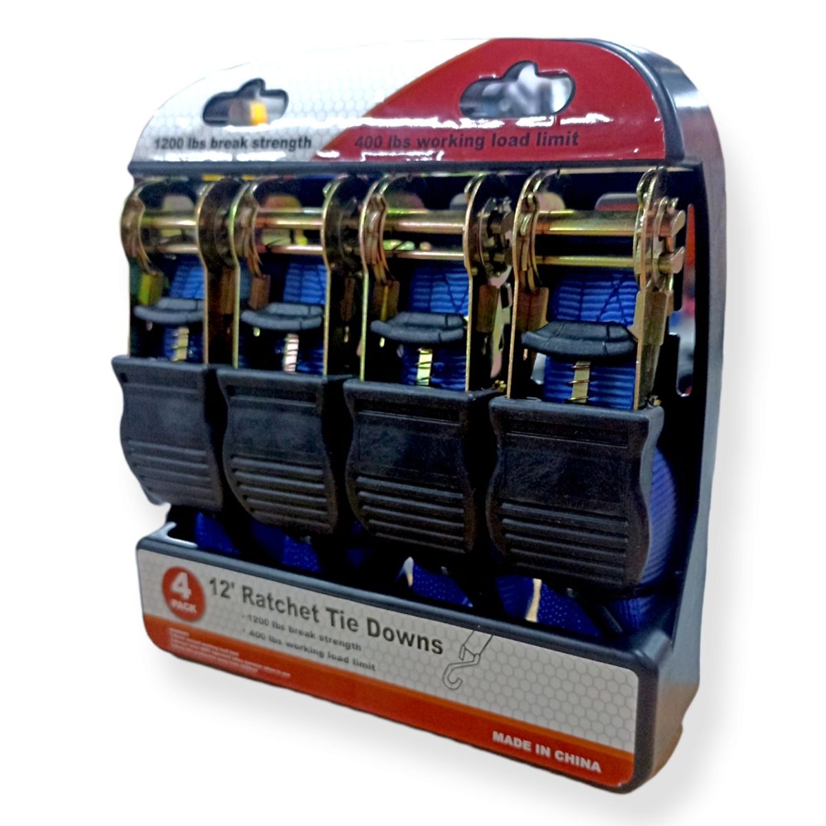 GENERICO - Set 4 Eslinga Rachet Tie Downs - 4,5 METROS AZUL