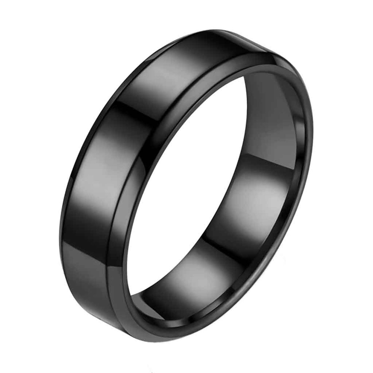 MILLAM - Anillo Negro Acero Liso Biselado