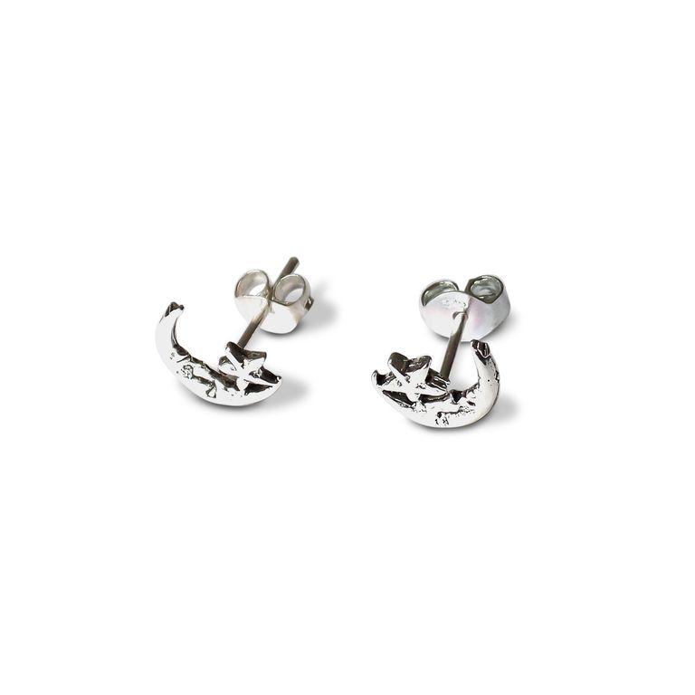 Aros Mini Luna y Estrella Plata Fina Ley 925 Plateado TALLA UNICA