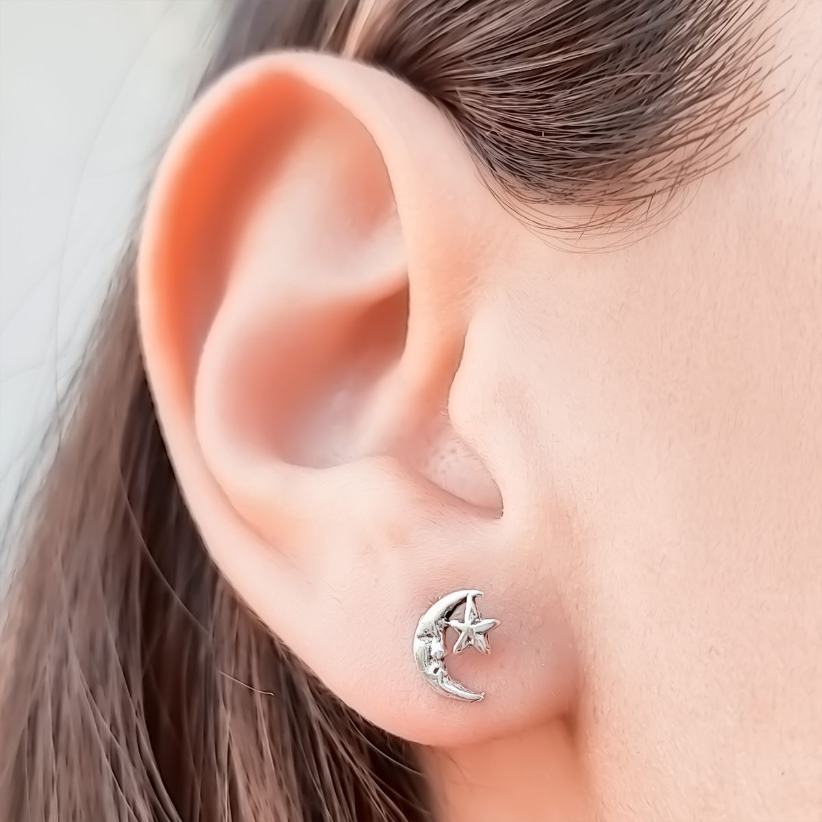 COGGIOLA - Aros Mini Luna y Estrella Plata Fina Ley 925