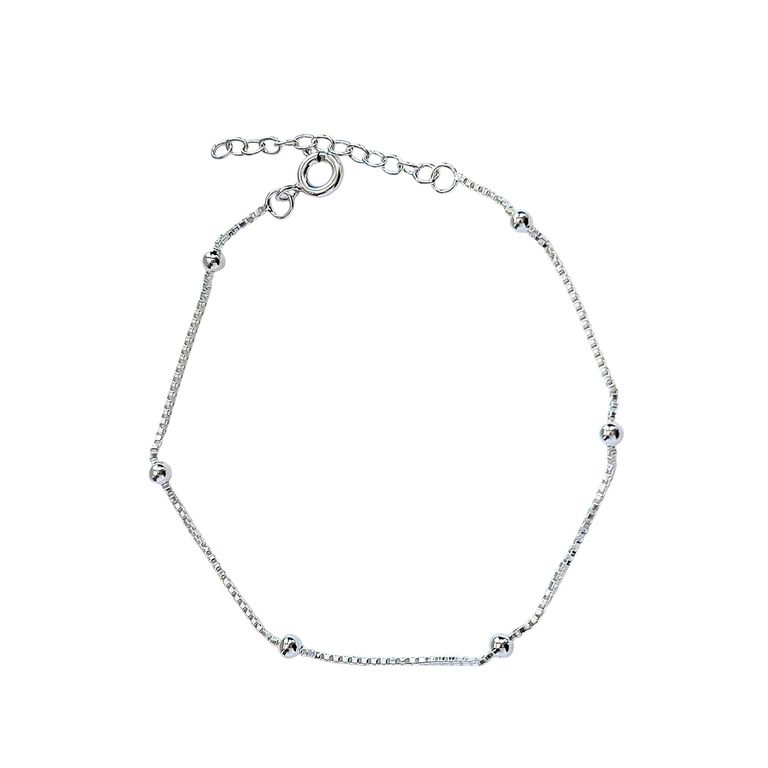 Pulsera 6 Bolitas Cadena Veneciana Plata Fina 925 Plateado TALLA UNICA