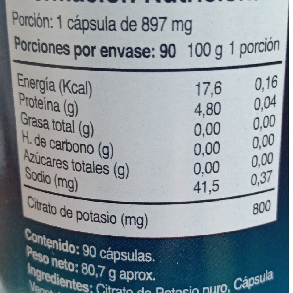 GENERICO - Citrato De Potasio Puro Zeo 270 Capsulas 800mg 3x90 Caps