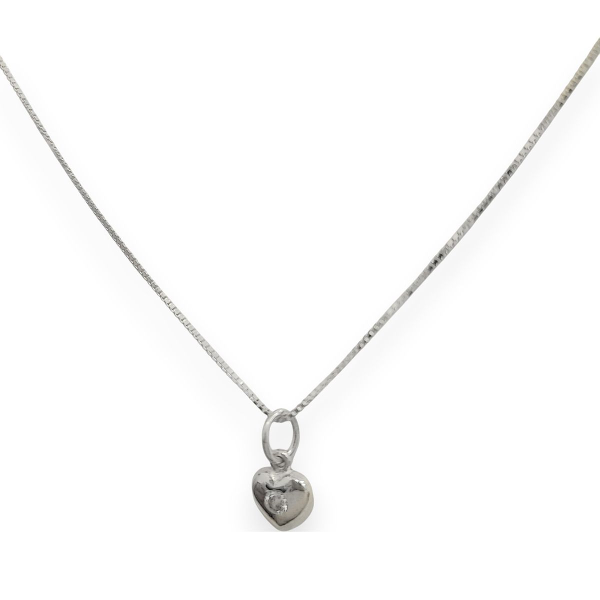 COGGIOLA - Collar Punto de Luz Corazón Circón Blanco 45cm Plata Fina 925