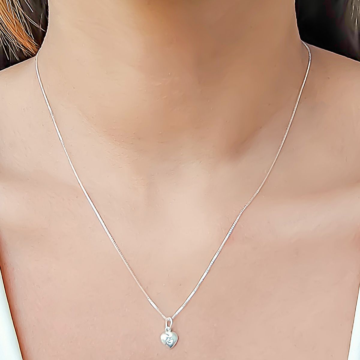 COGGIOLA - Collar Punto de Luz Corazón Circón Blanco 45cm Plata Fina 925