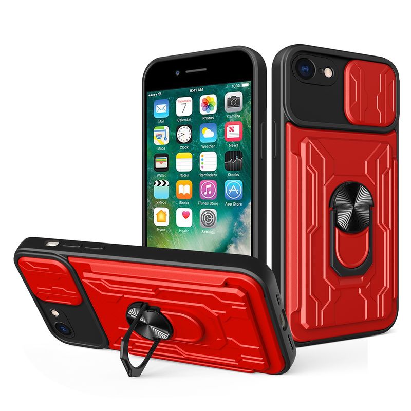 GKK - Para iPhone SE (2022 y 2020) - Cámara Resistente Imán / Rojo