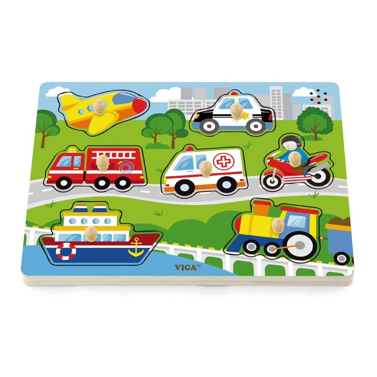 VIGA - Juguete Madera Puzzle Sonido Transporte 7 Pz